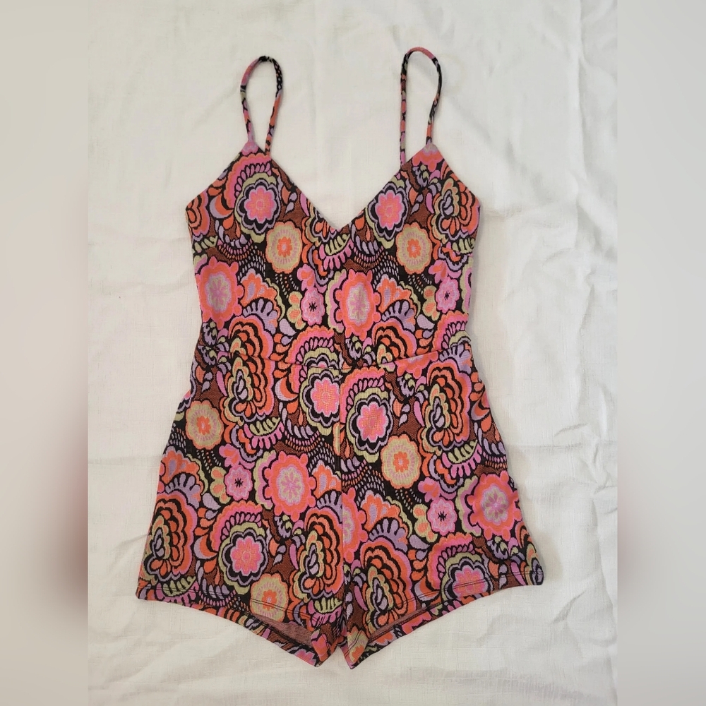 Zara Pink and Orange Fitted Jumpsuit with Spaghetti Straps